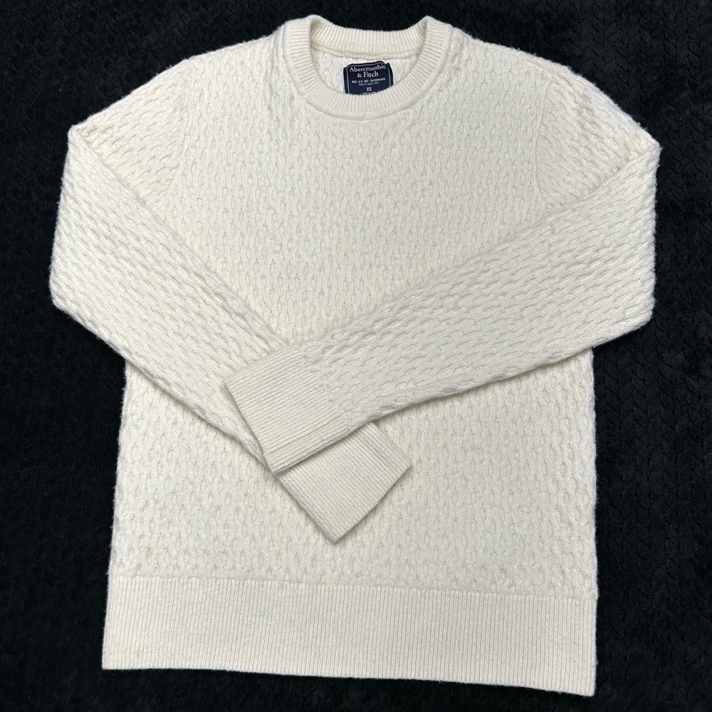 Abercrombie & Fitch Women’s Woo Blend Textured Cream Crewneck Sweater XS PREPPY